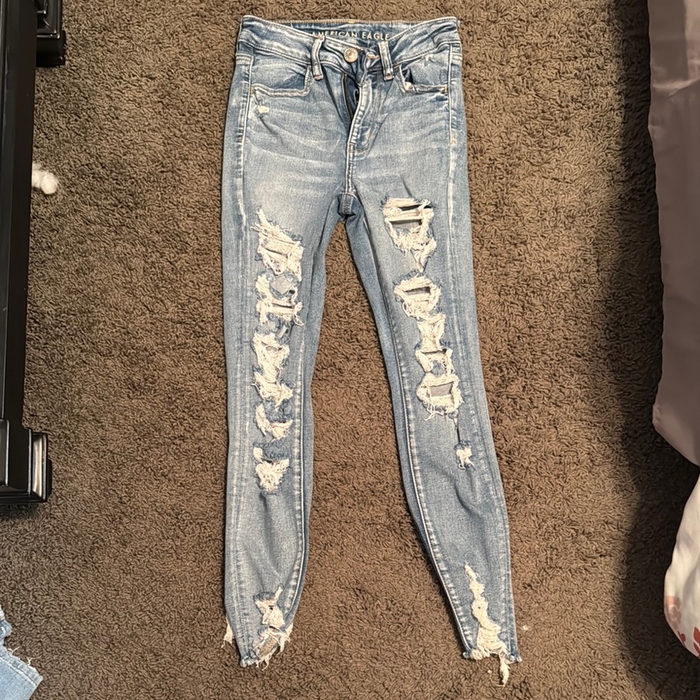 American Eagle Outfitters High Rise Blue Distressed Jeans